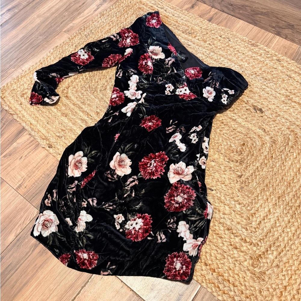 Revolve NICHOLAS Black Floral One-Shoulder Dress